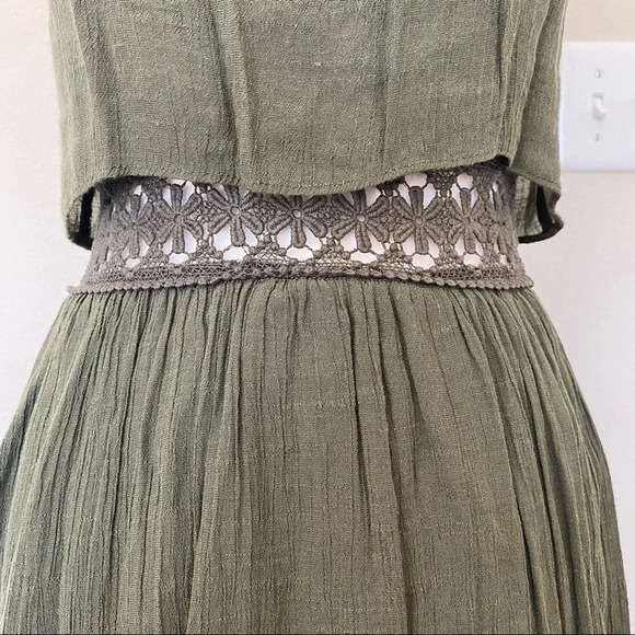 BCX Bohemian Forest Green Layered Dress With Lace Around Waist Midi Size 1 - Picture 6 of 14